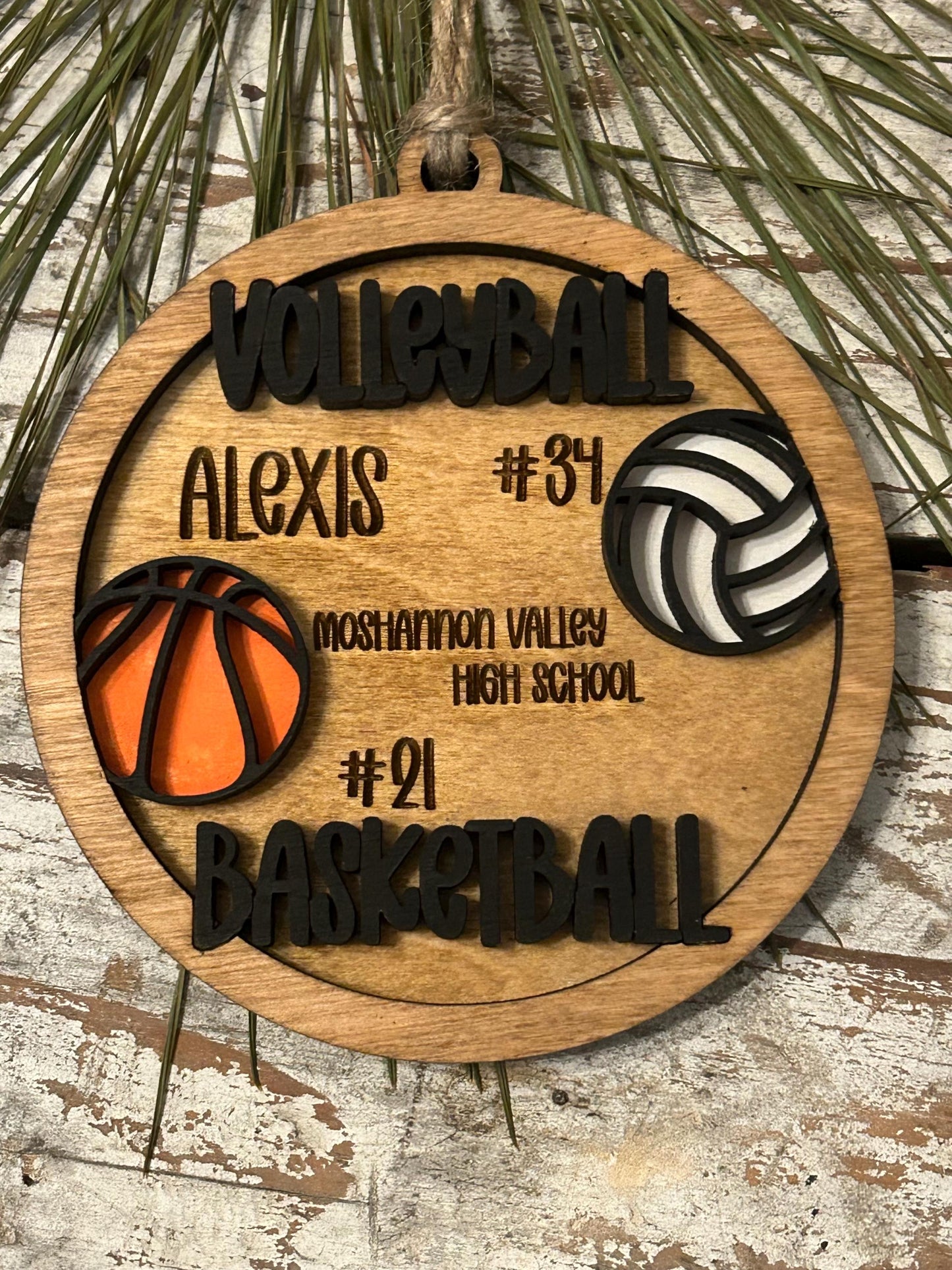 Personalized Multi Sport Volleyball Basketball Player Christmas Tree Ornament | Gift for High School Team | Custom Coach | Senior 2 Sports