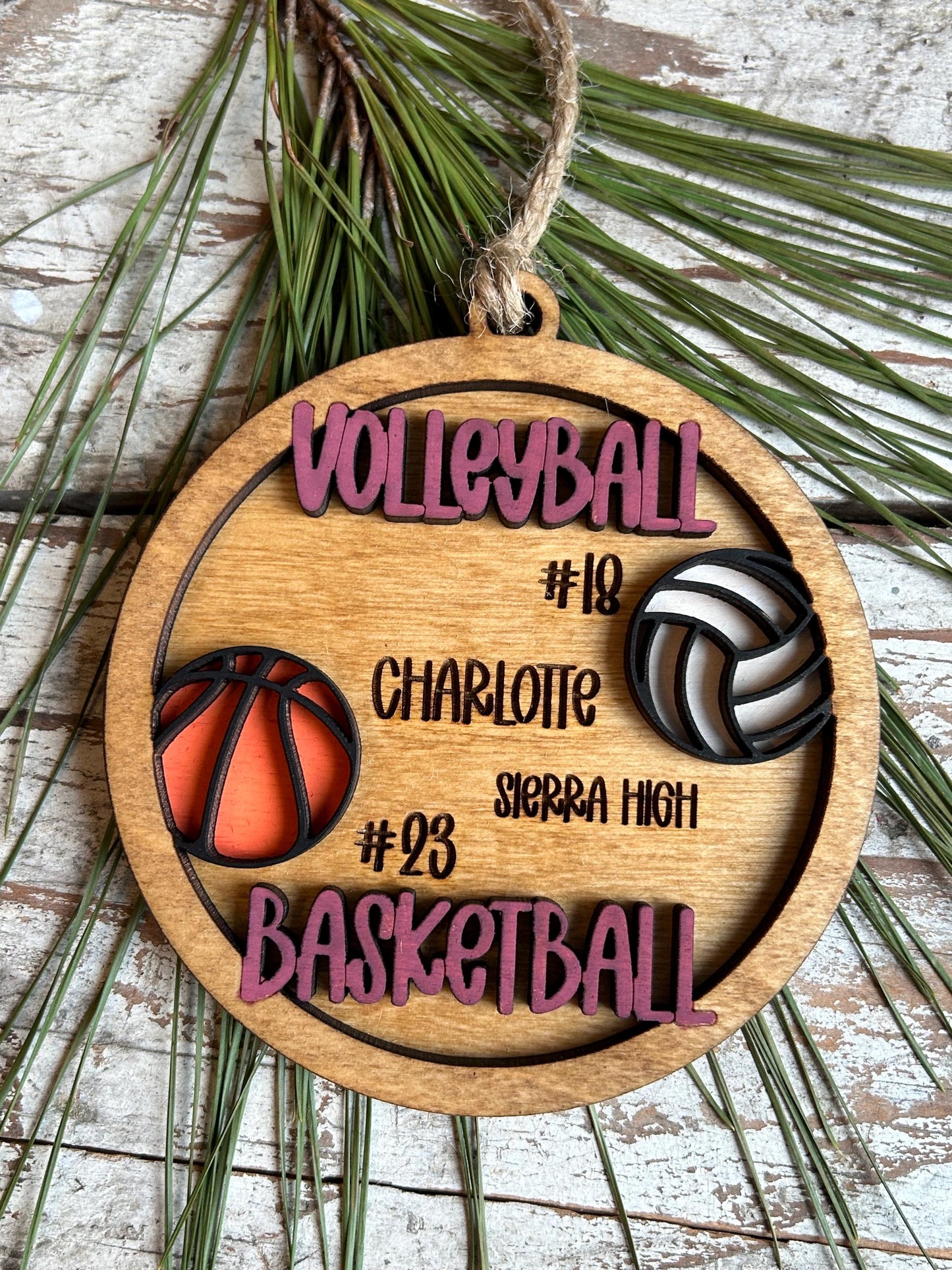 Personalized Multi Sport Volleyball Basketball Player Christmas Tree Ornament | Gift for High School Team | Custom Coach | Senior 2 Sports