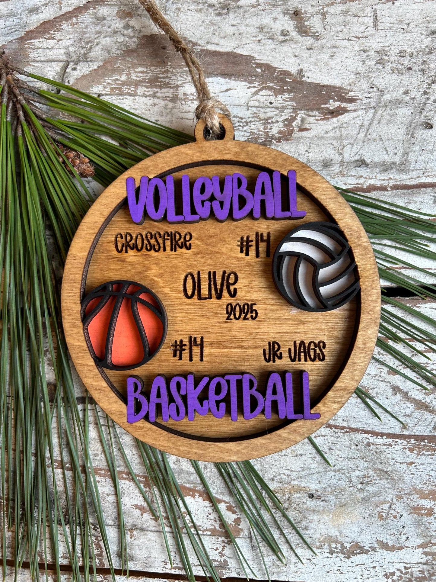 Personalized Multi Sport Volleyball Basketball Player Christmas Tree Ornament | Gift for High School Team | Custom Coach | Senior 2 Sports