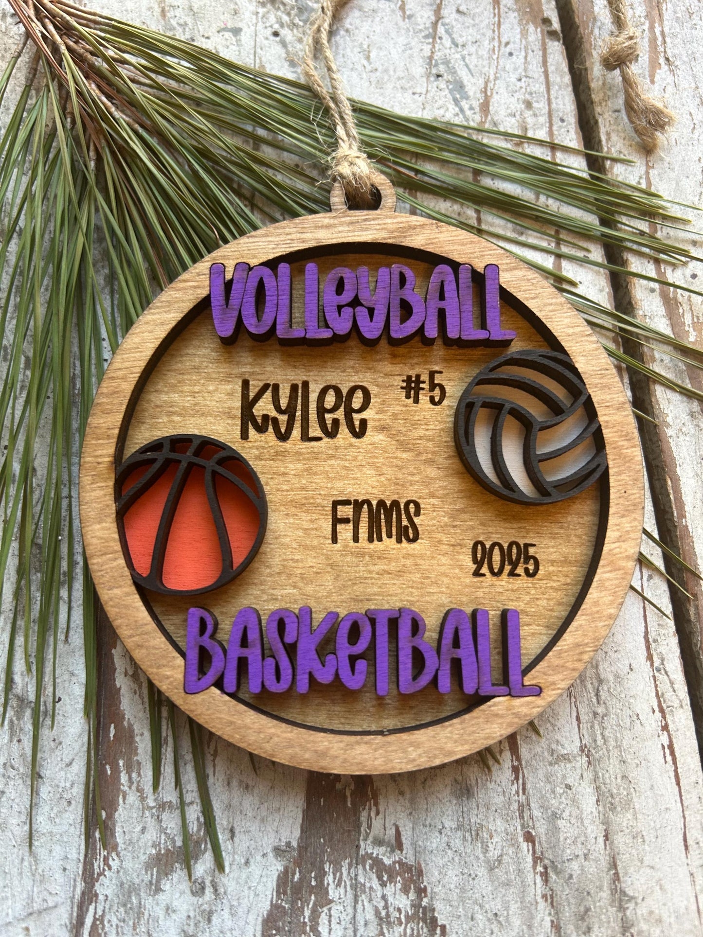 Personalized Multi Sport Volleyball Basketball Player Christmas Tree Ornament | Gift for High School Team | Custom Coach | Senior 2 Sports