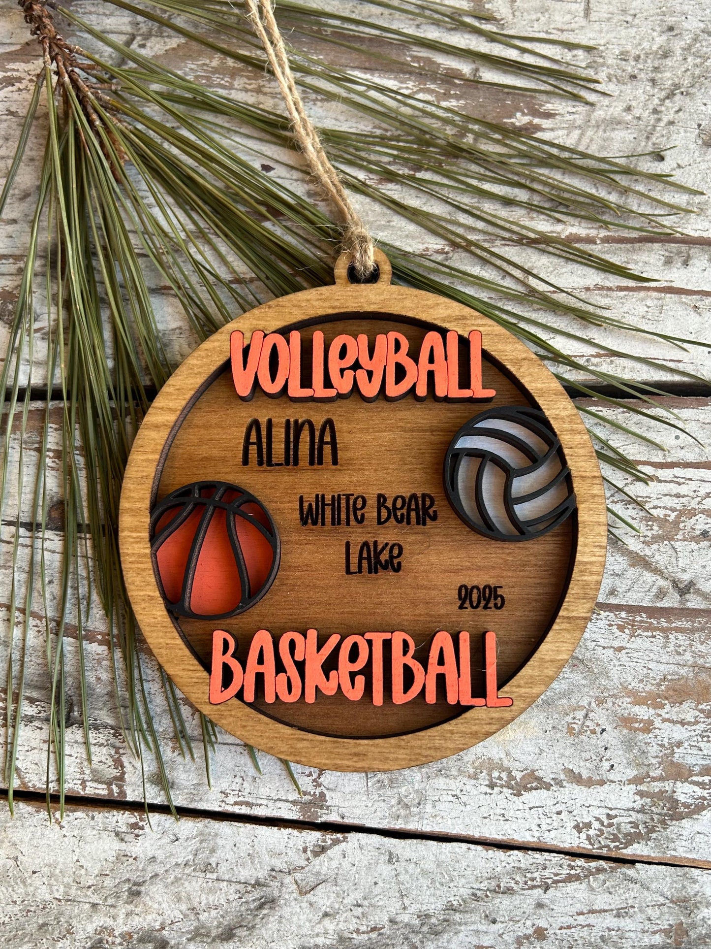 Personalized Multi Sport Volleyball Basketball Player Christmas Tree Ornament | Gift for High School Team | Custom Coach | Senior 2 Sports