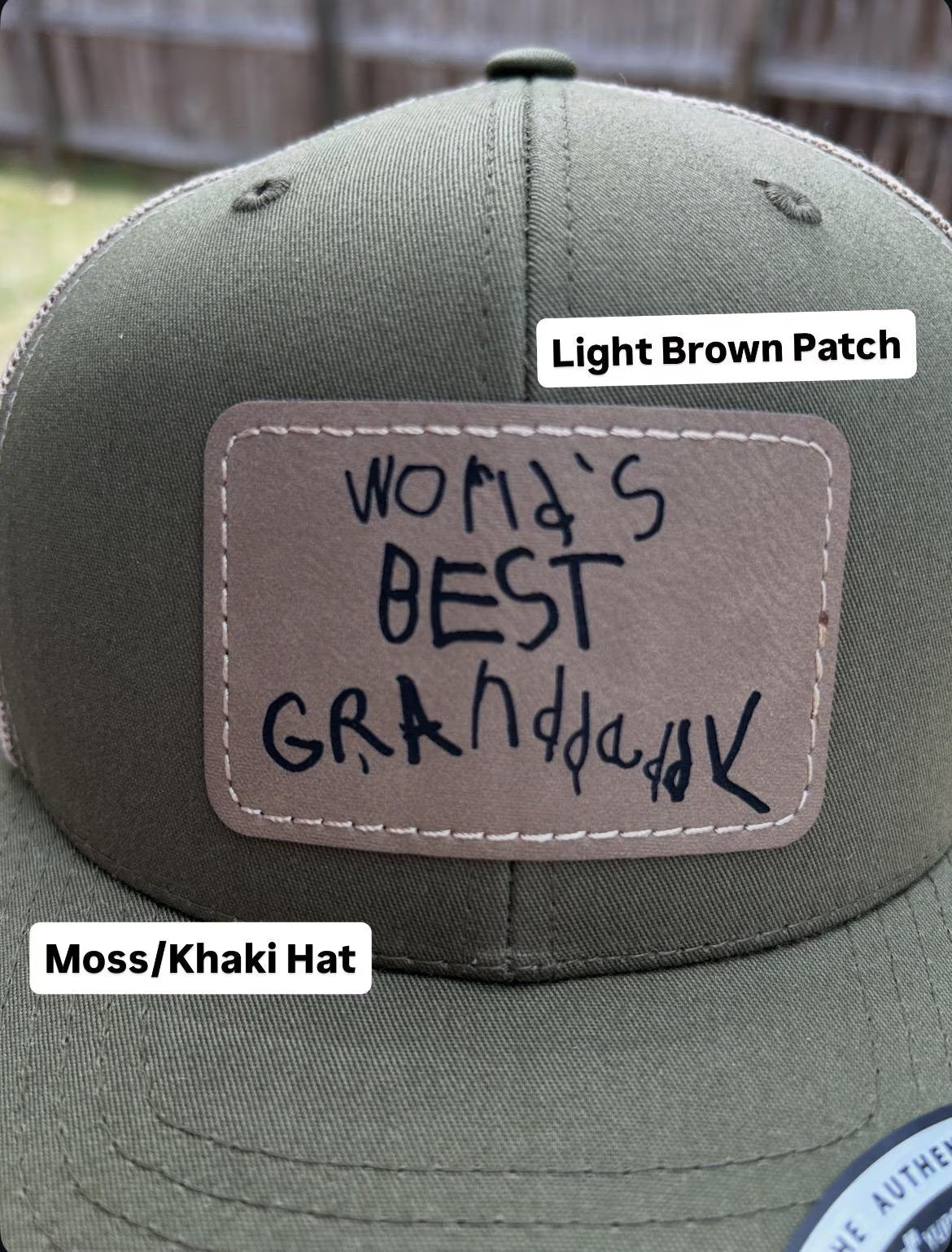 Personalized Dad Grandpa Trucker Hat | Child Handwriting Engraved Leather Patch Gift