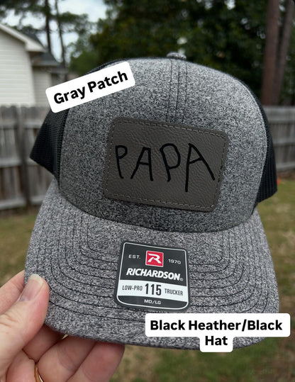 Personalized Dad Grandpa Trucker Hat | Child Handwriting Engraved Leather Patch Gift