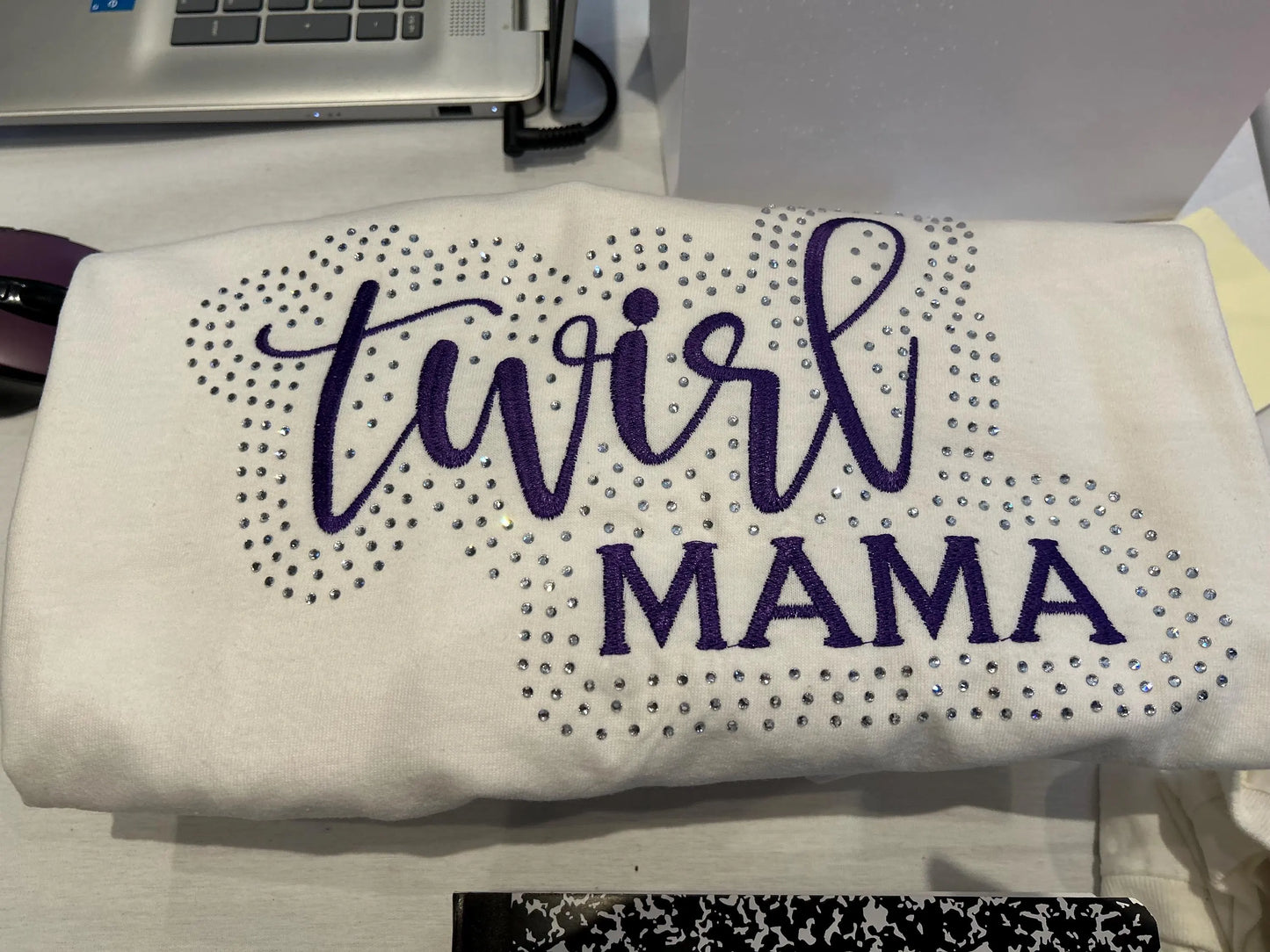 Twirl Mama Rhinestone and Embroidered Sweatshirt | Majorette or Feature Twirler Mom Bling Apparel | Twirl Team Matching Sweatshirts