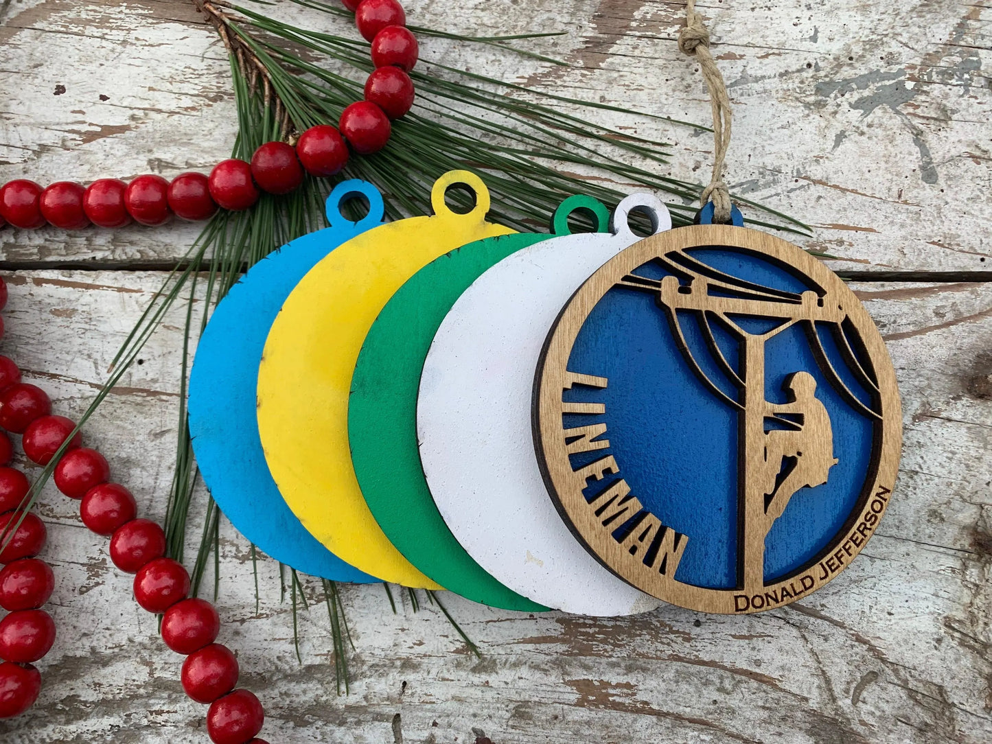 Personalized Lineman Christmas Tree Ornament | Gift for Lineman | Electric Worker Ornament