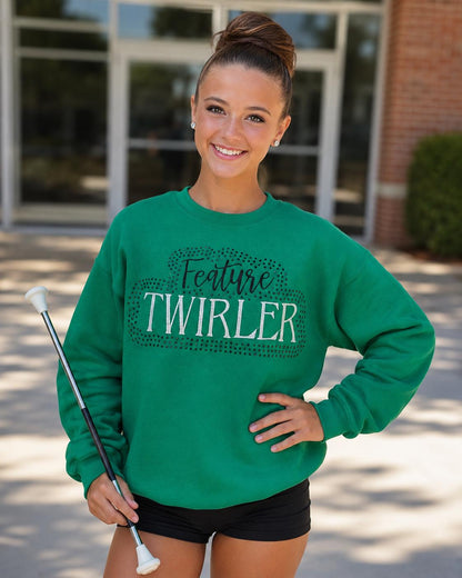 Feature Twirler Rhinestone and Embroidered Sweatshirt | Majorette or Feature Twirler Bling Apparel | Twirl Team Matching Sweatshirts