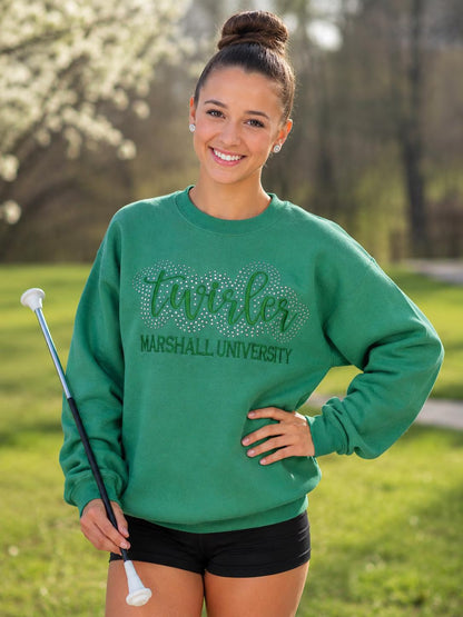 Twirler with School Name Rhinestone and Embroidered Sweatshirt | College High School Majorette or Feature Twirler Bling Apparel