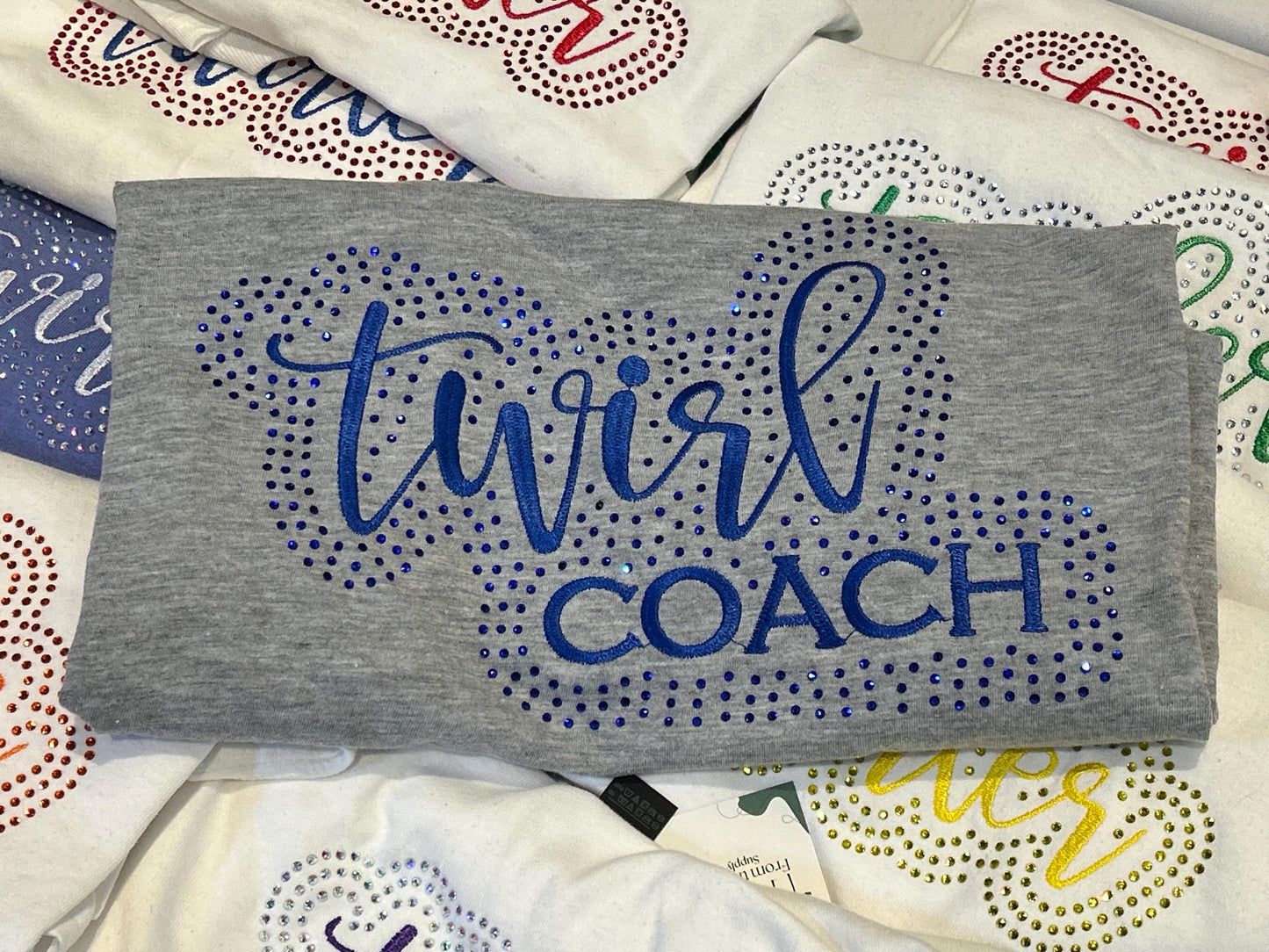 Twirl Coach Rhinestone and Embroidered Sweatshirt | Majorette or Feature Twirler Teacher Bling Apparel | Baton Twirler Coach