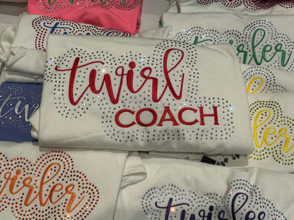 Twirl Coach Rhinestone and Embroidered Sweatshirt | Majorette or Feature Twirler Teacher Bling Apparel | Baton Twirler Coach