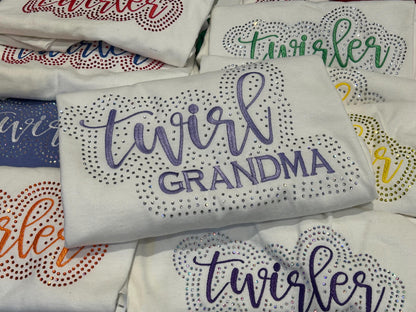 Twirl Grandma Nana Mimi Gigi Rhinestone and Embroidered Sweatshirt | Majorette or Feature Twirler Gram | Baton Twirler Gammy Aunt