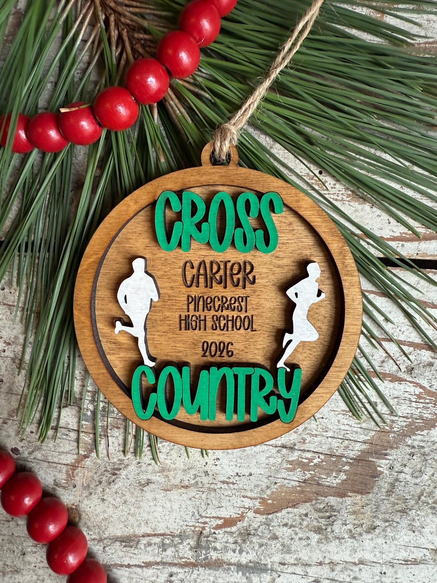 Personalized Cross Country Christmas Tree Ornament | Gift for High School Track & Field Team | Custom Runner Ornament