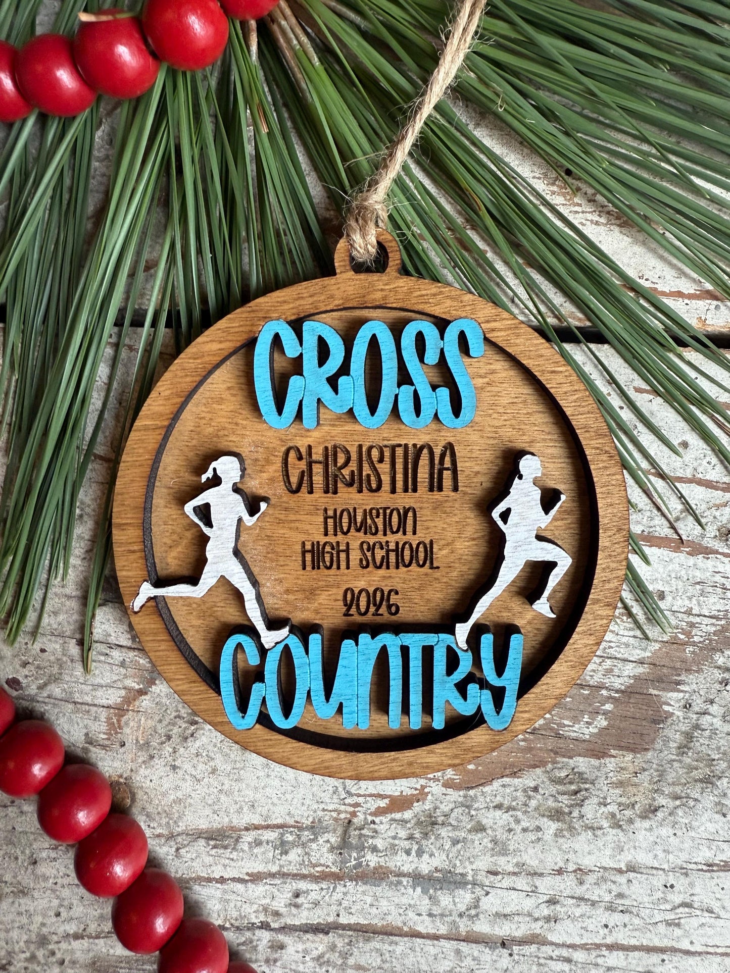 Personalized Cross Country Christmas Tree Ornament | Gift for High School Track & Field Team | Custom Runner Ornament