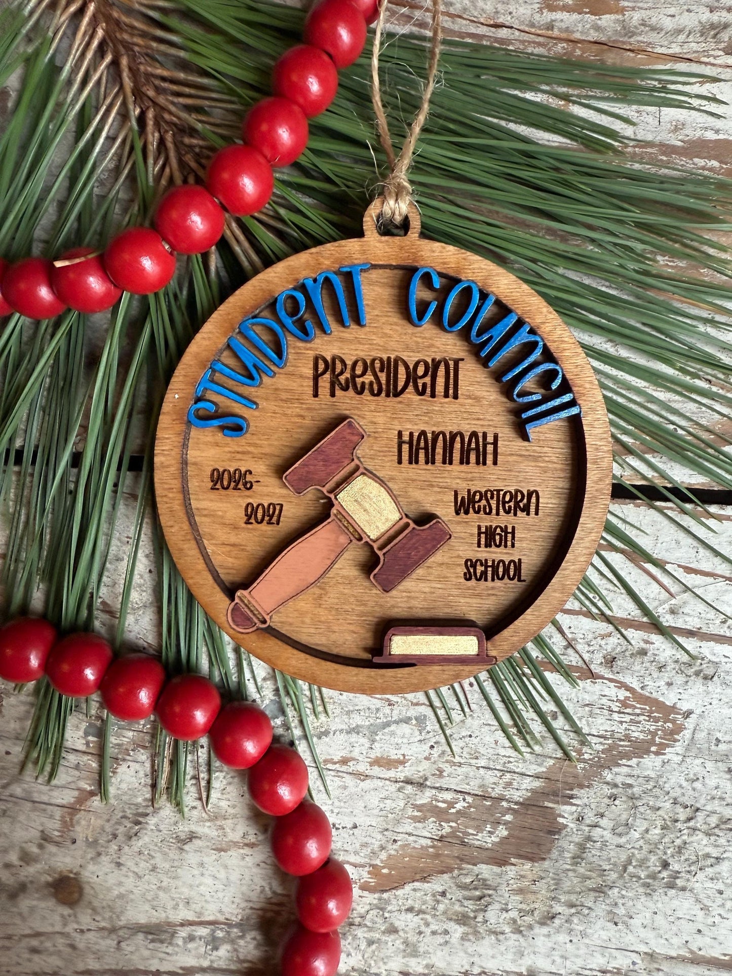 Personalized Student Council Christmas Tree Ornament | Custom Student Government President Gift | Vice President | Treasurer | Secretary