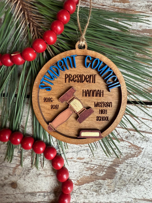 Personalized Student Council Christmas Tree Ornament | Custom Student Government President Gift | Vice President | Treasurer | Secretary