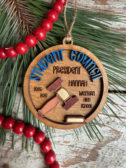 Personalized Student Council Christmas Tree Ornament | Custom Student Government President Gift | Vice President | Treasurer | Secretary