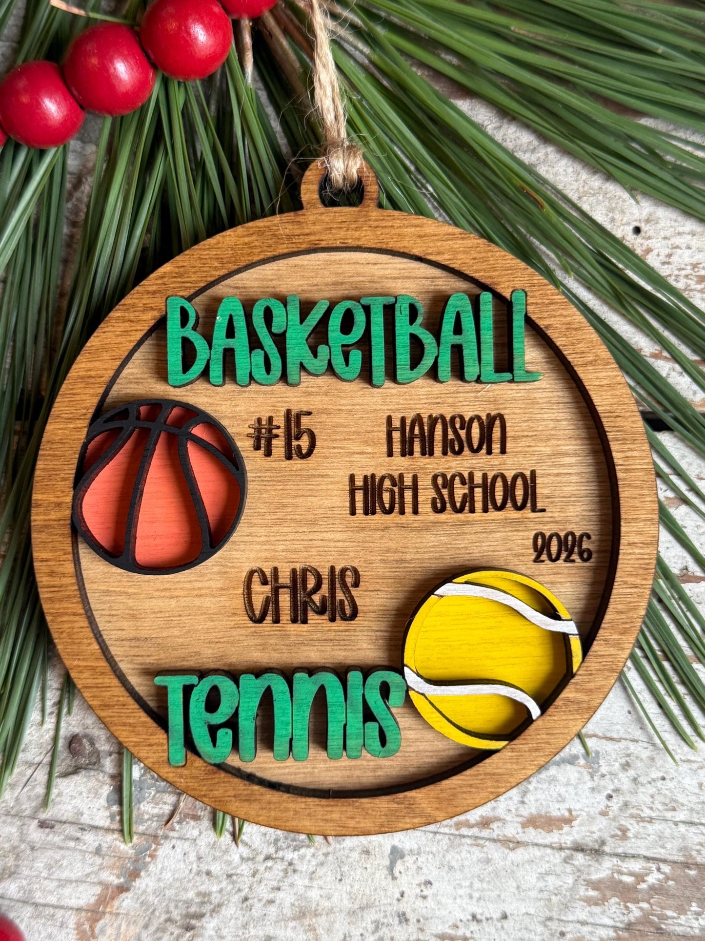 Personalized Multi Sport Basketball Tennis Player Christmas Tree Ornament | Gift for High School Team | Custom Coach | Senior