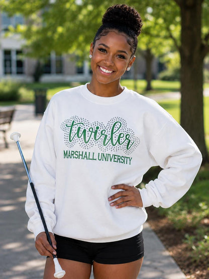 Twirler with School Name Rhinestone and Embroidered Sweatshirt | College High School Majorette or Feature Twirler Bling Apparel
