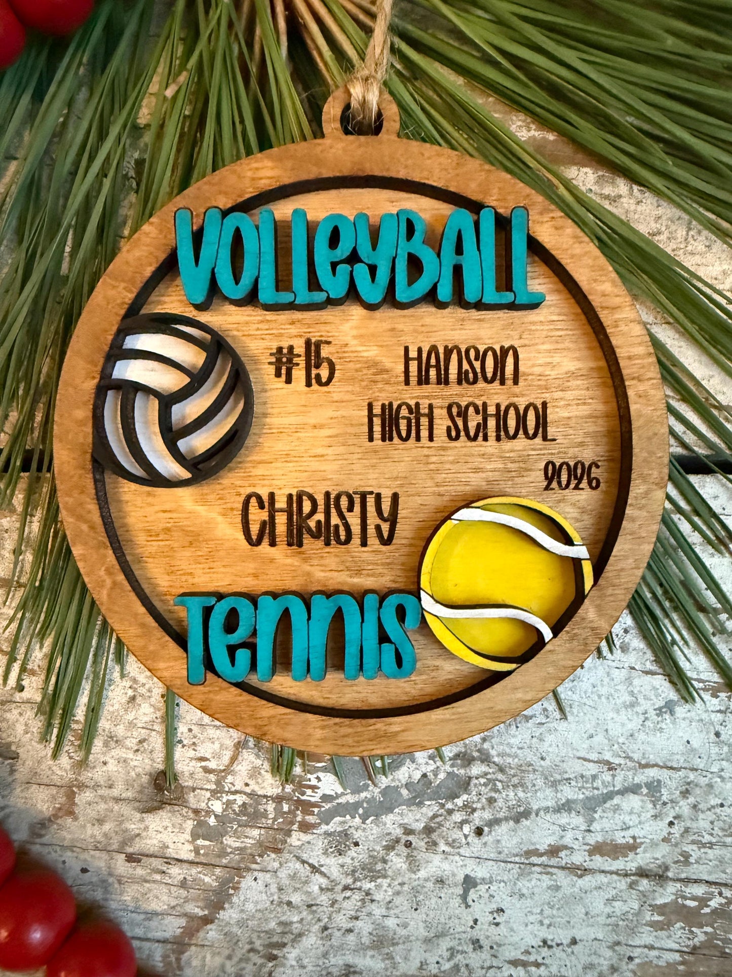 Personalized Multi Sport Volleyball Tennis Player Christmas Tree Ornament | Gift for High School Team | Custom Coach | Senior 2 Sports