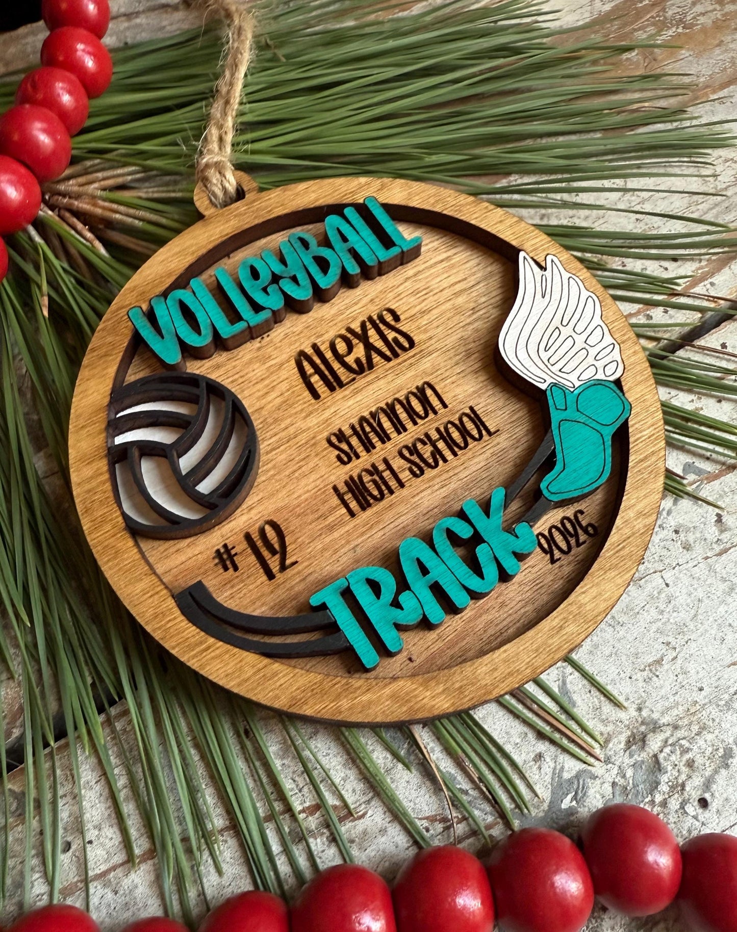 Personalized Multi Sport Volleyball Track Player Christmas Tree Ornament | Gift for High School Team | Custom Coach | Senior 2 Sports