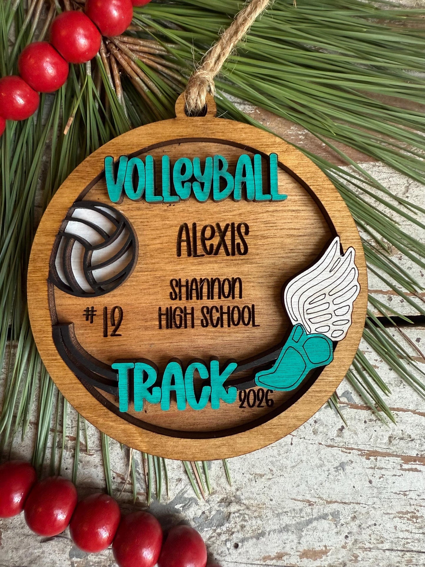 Personalized Multi Sport Volleyball Track Player Christmas Tree Ornament | Gift for High School Team | Custom Coach | Senior 2 Sports