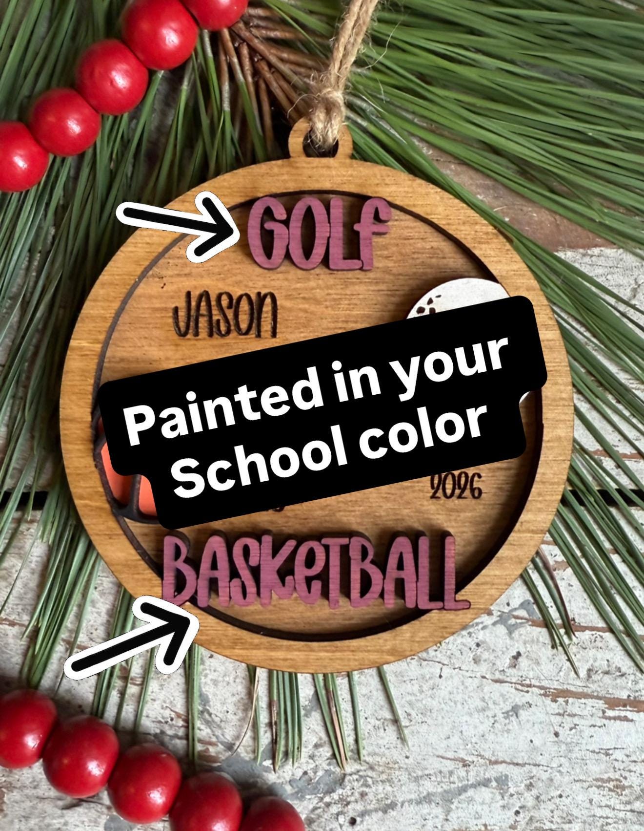 Personalized Golf Basketball Player Christmas Tree Ornament | Gift for Multi Sport High School Athlete| Present for Senior in 2 Sports
