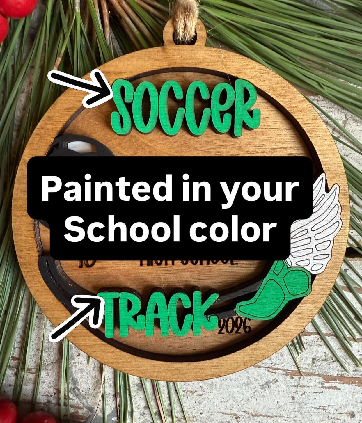 Personalized Soccer Track Christmas Tree Ornament | Gift for Multi Sport High School Athlete| Present for Senior in 2 Sports