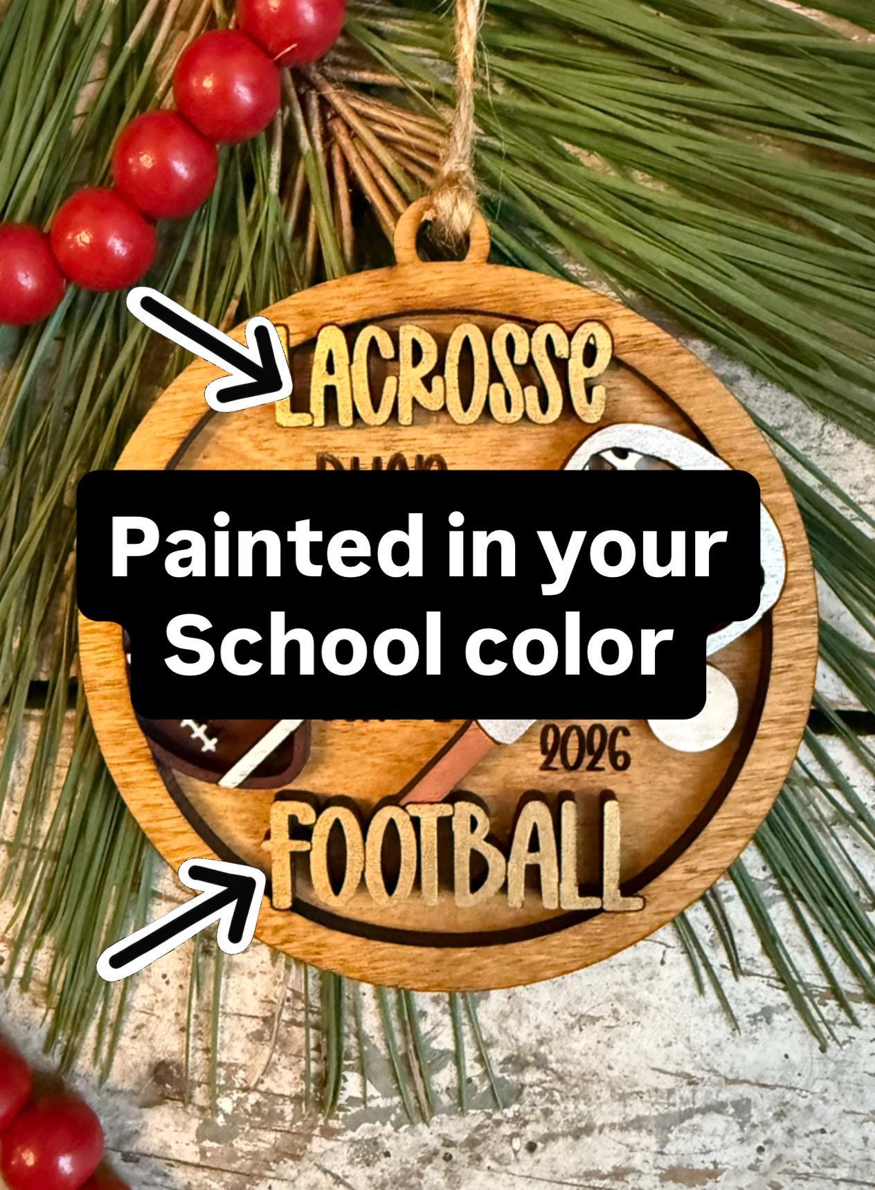 Personalized Lacrosse Football Player Christmas Tree Ornament | Gift for Multi Sport High School Athlete| Senior 2 Sport