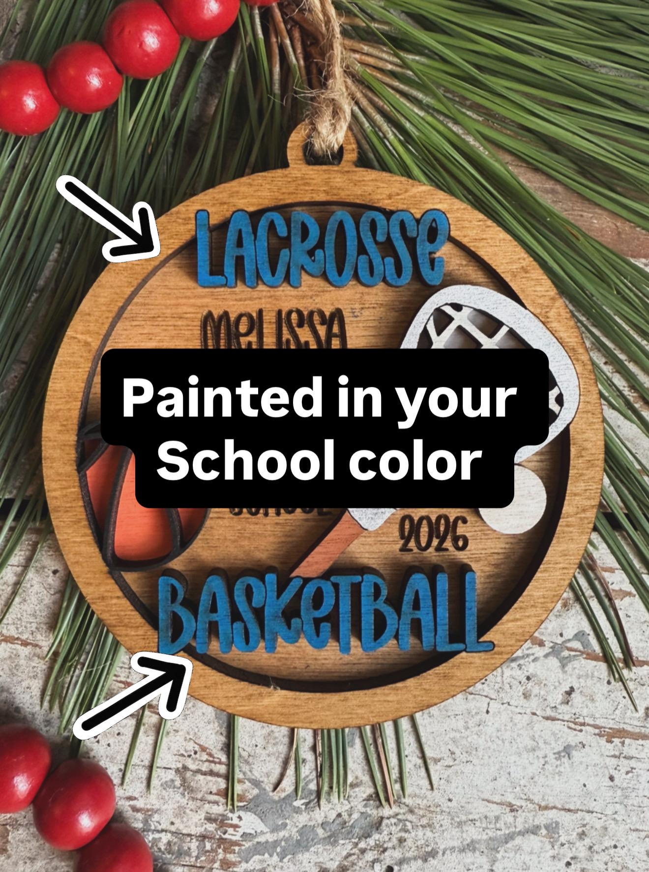 Personalized Lacrosse Basketball Player Multi Sport Christmas Tree Ornament | Gift for High School Team | Custom Coach | Senior 2 Sports
