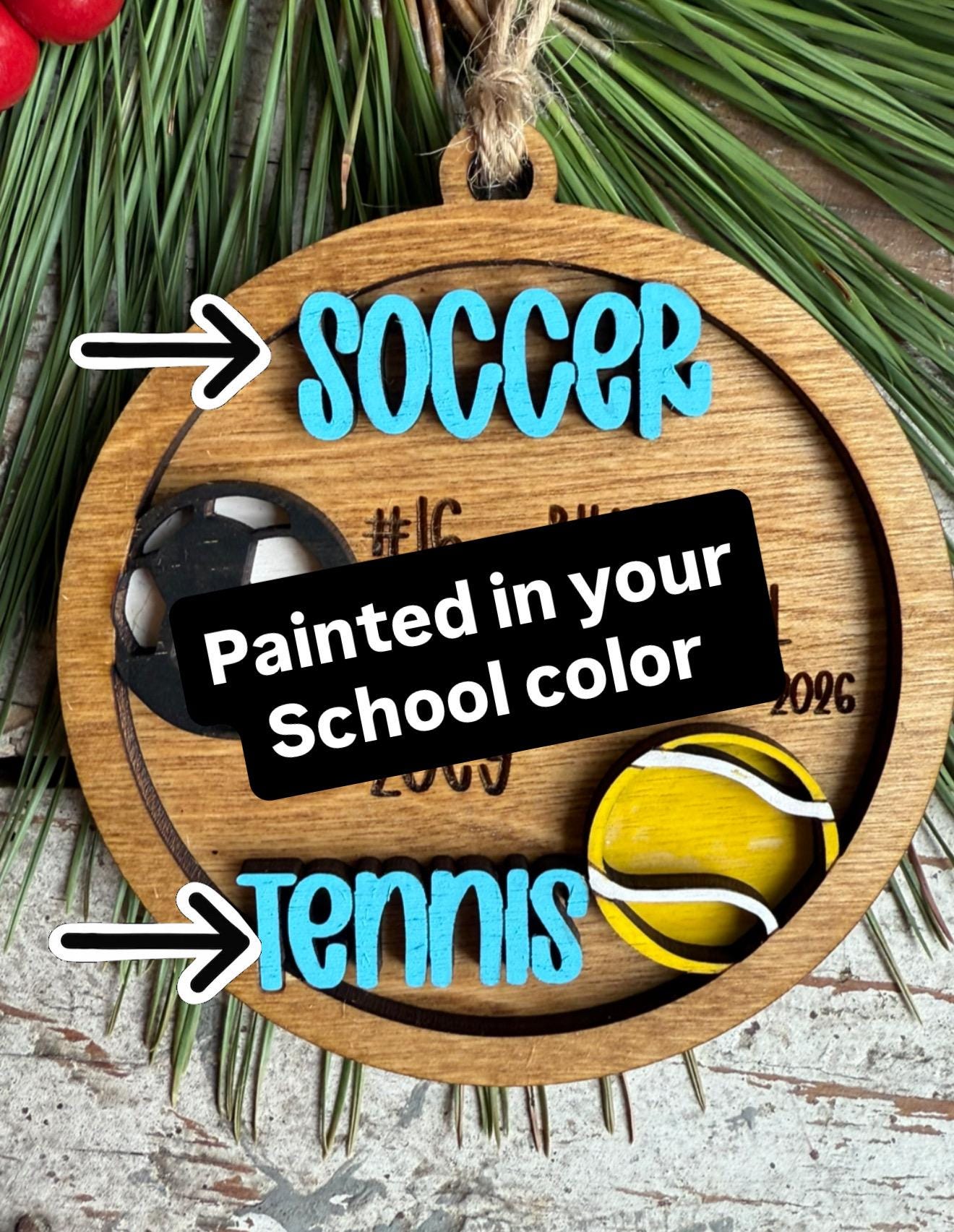 Personalized Soccer Tennis Player Christmas Tree Ornament | Gift for Multi Sport High School Athlete| Present for Senior in 2 Sports
