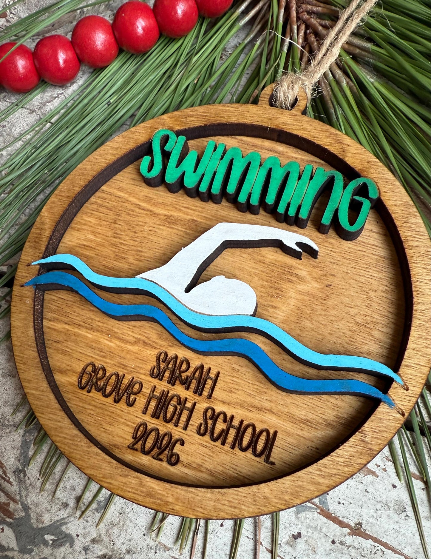 Personalized Swimming Christmas Tree Ornament | Gift for High School Swimmer | Swim Team Coach Gift