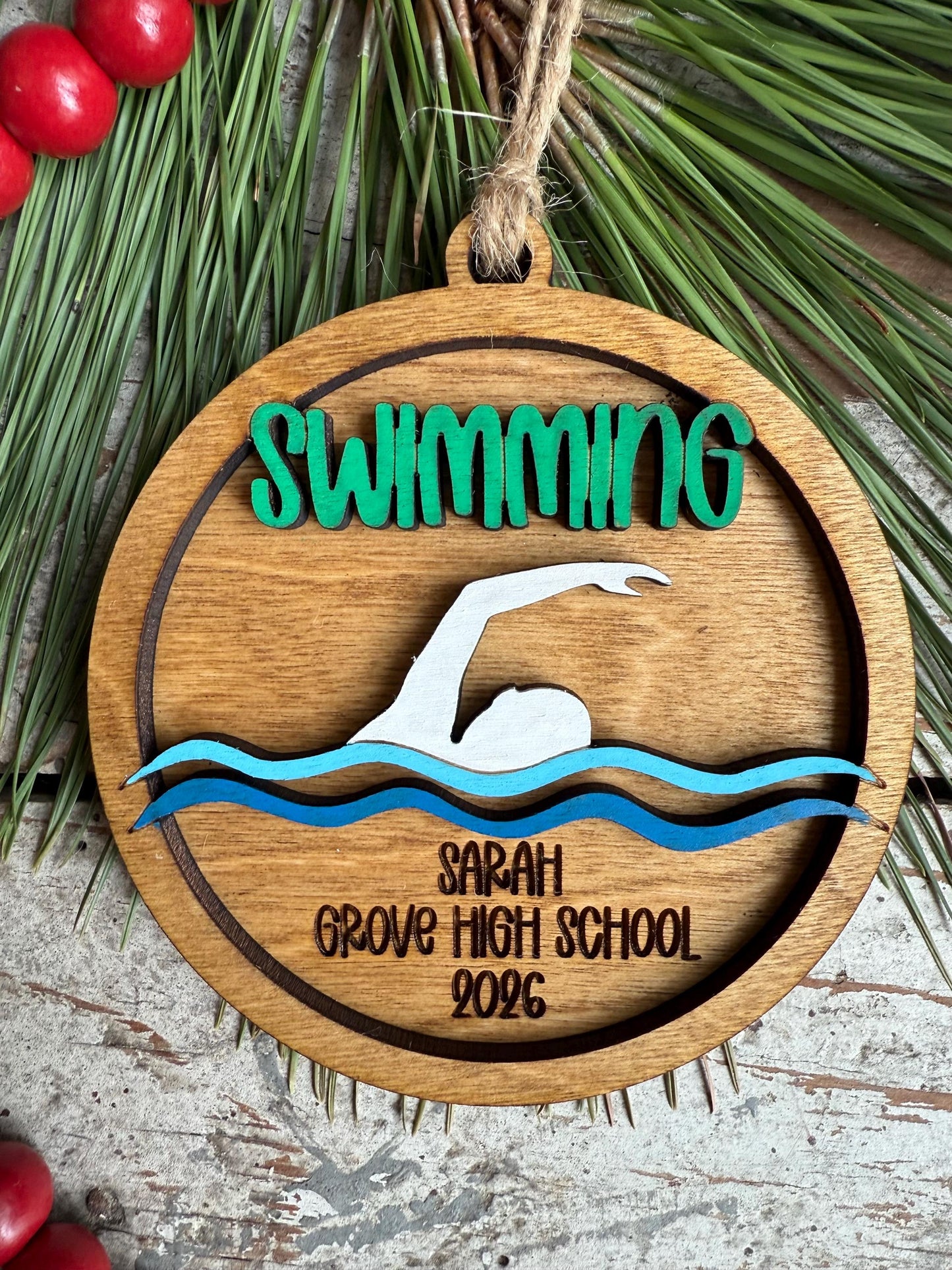 Personalized Swimming Christmas Tree Ornament | Gift for High School Swimmer | Swim Team Coach Gift
