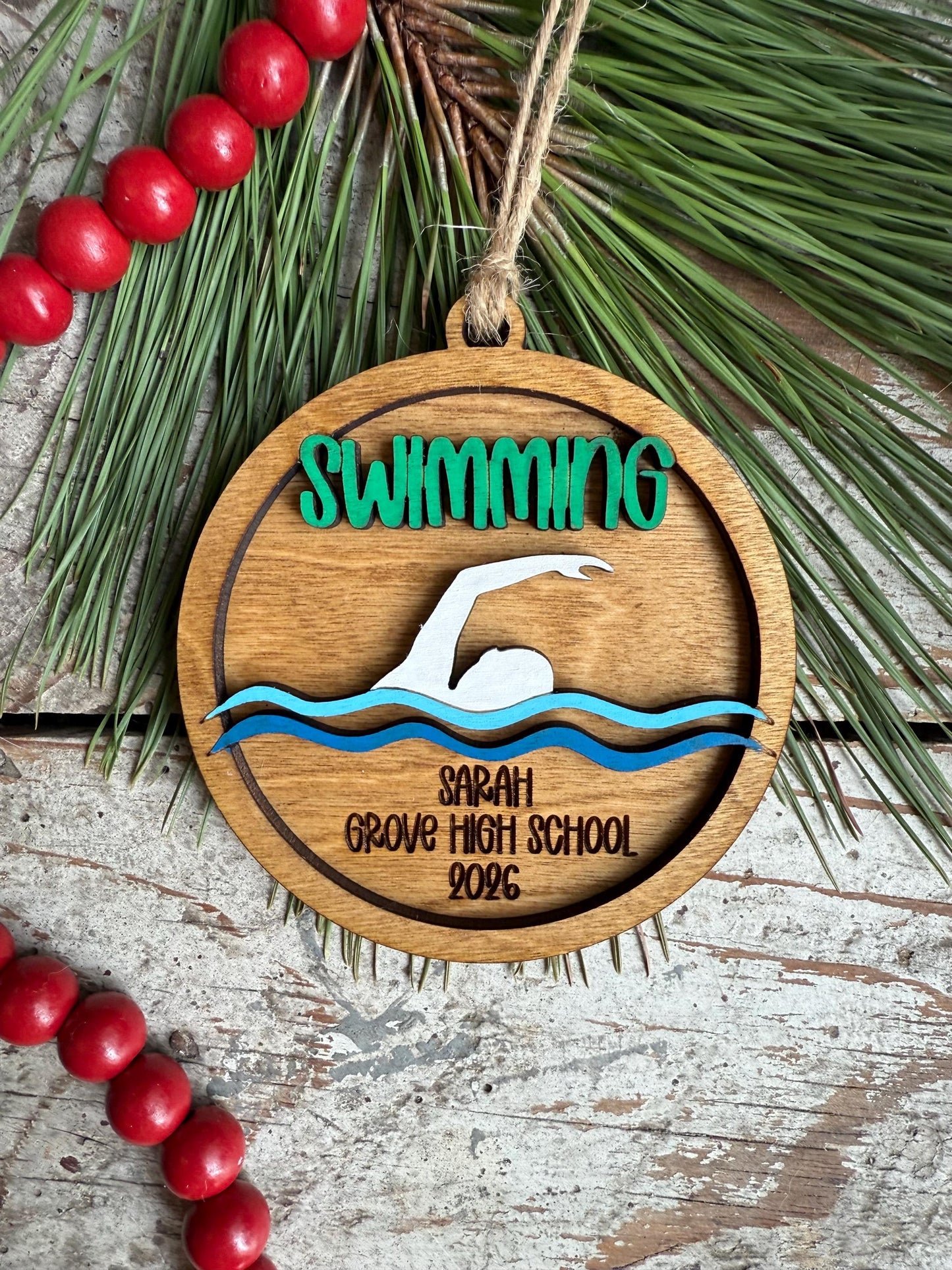 Personalized Swimming Christmas Tree Ornament | Gift for High School Swimmer | Swim Team Coach Gift