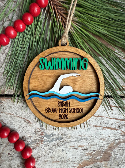 Personalized Swimming Christmas Tree Ornament | Gift for High School Swimmer | Swim Team Coach Gift