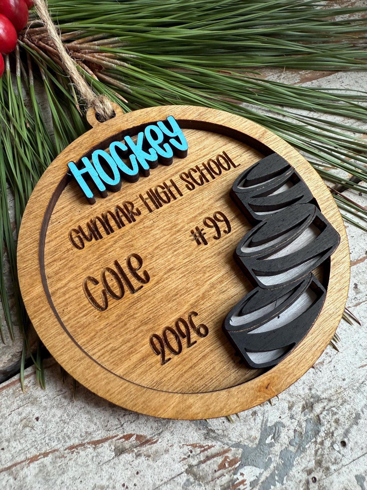 Personalized Hockey Puck Christmas Tree Ornament | Gift for High School Hockey Team | Custom Hockey Player Ornament | Senior Hockey Gift