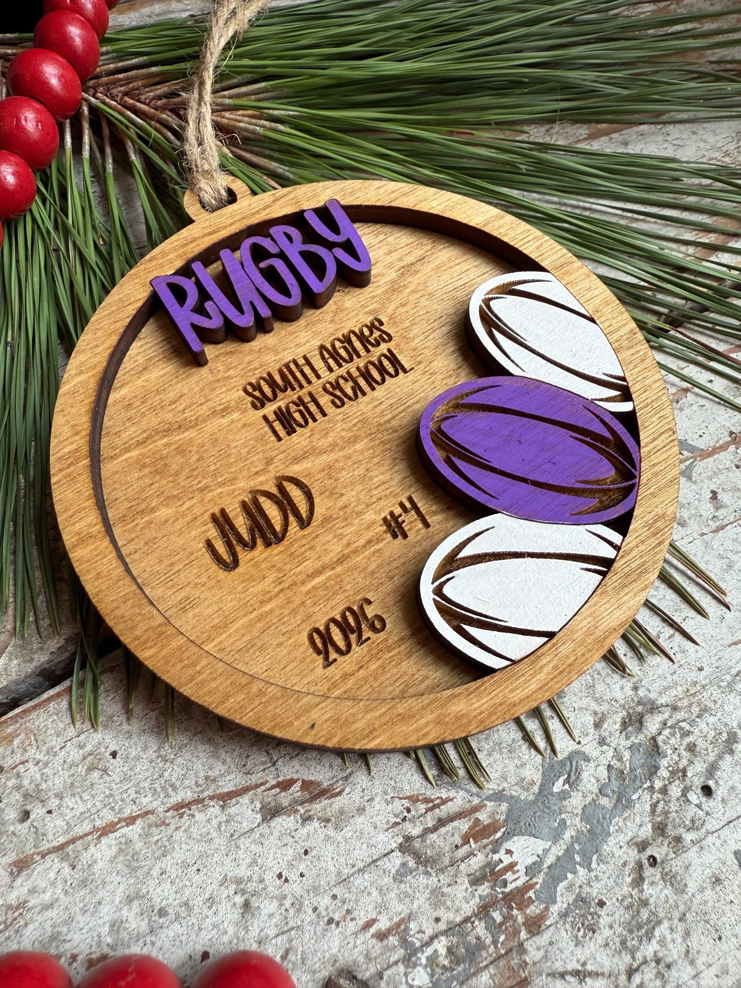 Personalized Rugby Player Christmas Tree Ornament | Gift for High School Rugby Team | Custom Rugby Ornament | Senior Rugby Gift