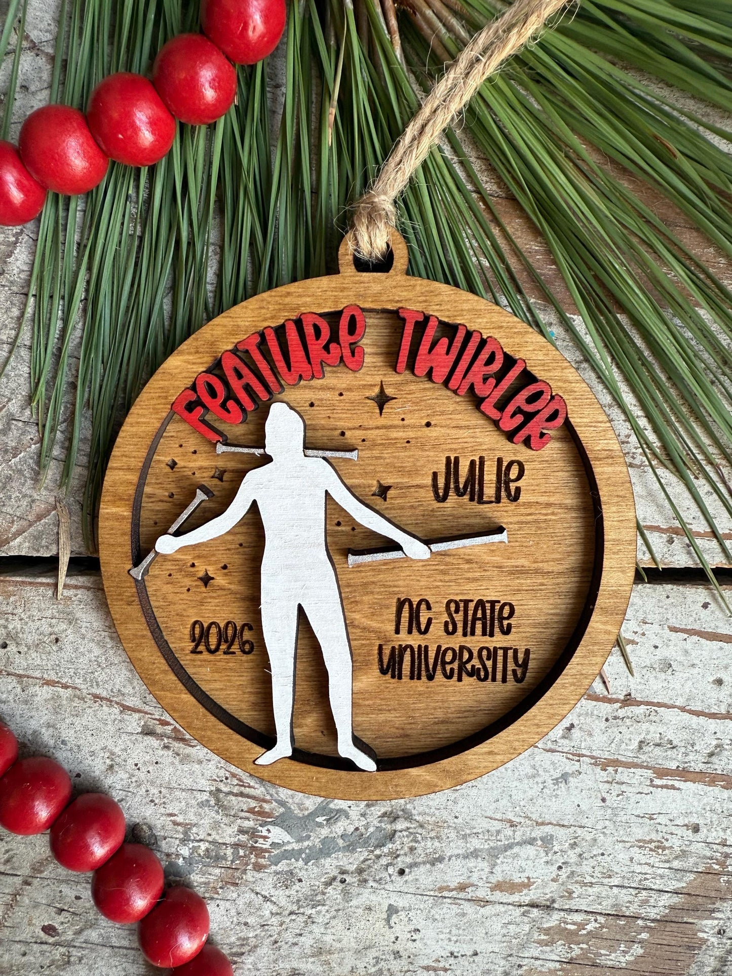 Personalized Feature Twirler Marching Band Christmas Tree Ornament | Baton Twirler Majorette Team Gift