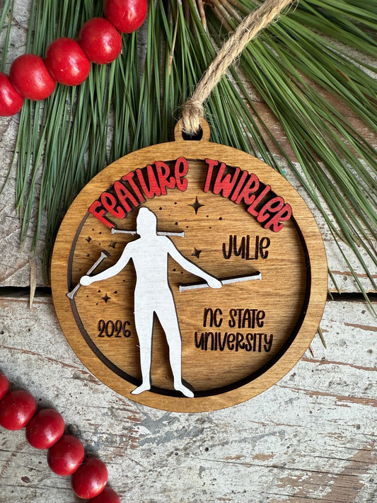 Personalized Feature Twirler Marching Band Christmas Tree Ornament | Baton Twirler Majorette Team Gift