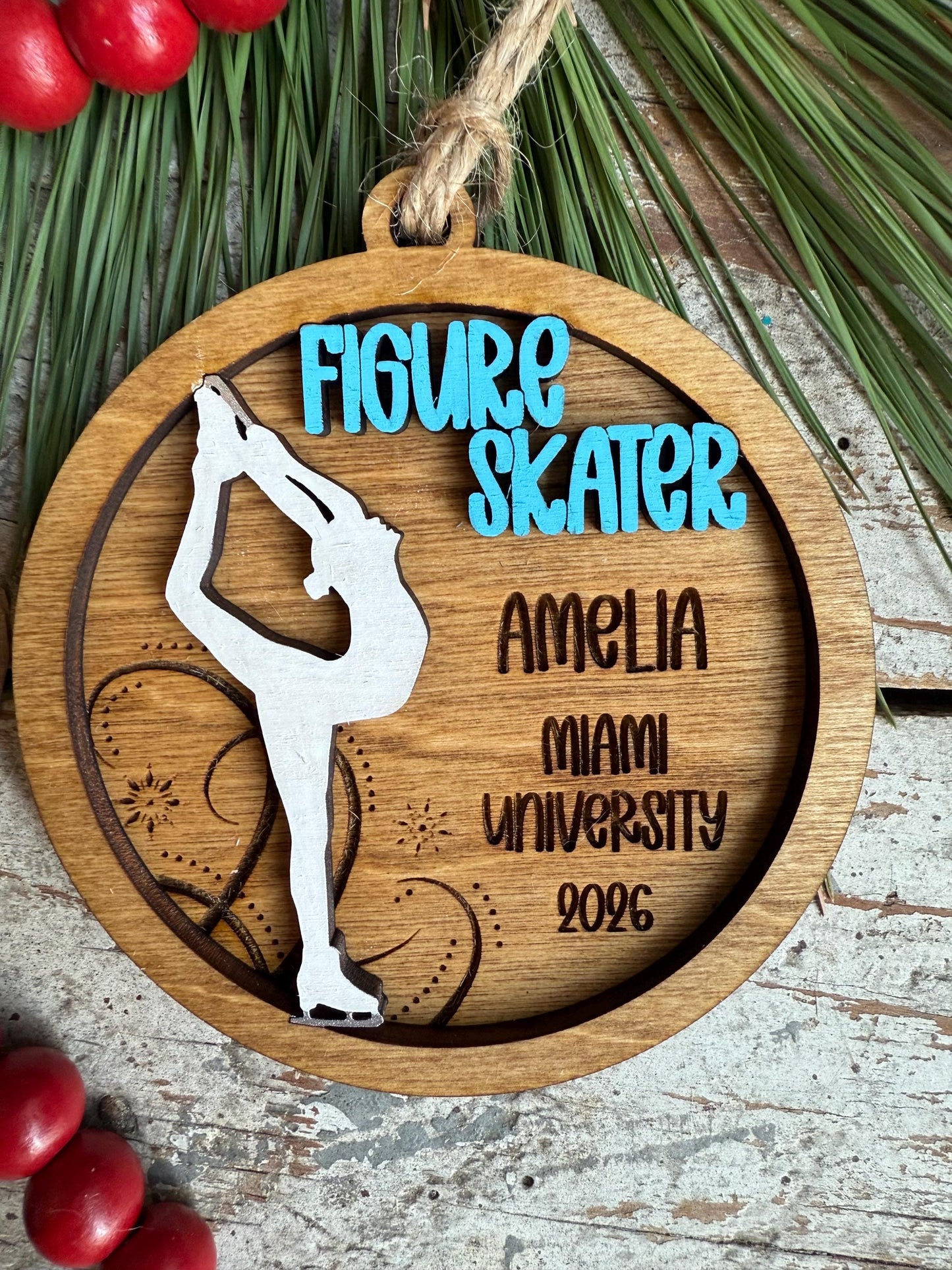 Personalized Figure Skater Christmas Tree Ornament | Gift for High School Ice Skating Team | Custom Senior Skating Gift