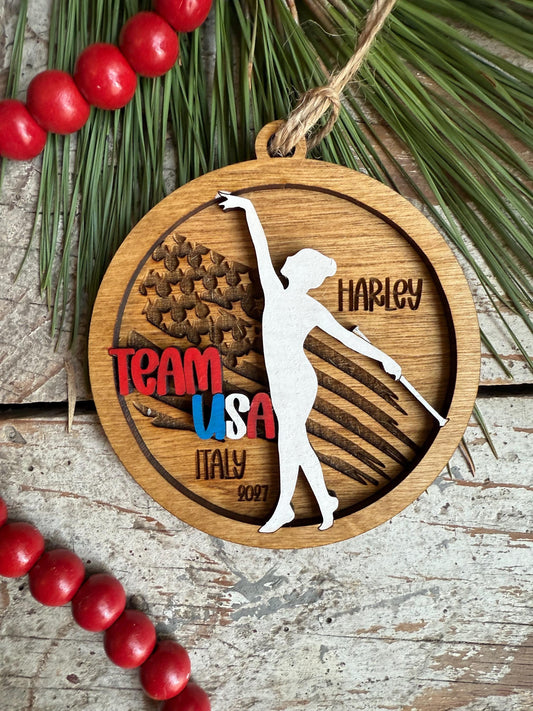 Personalized Team USA Twirler Marching Band Christmas Tree Ornament | Baton Twirler Majorette Custom Gift