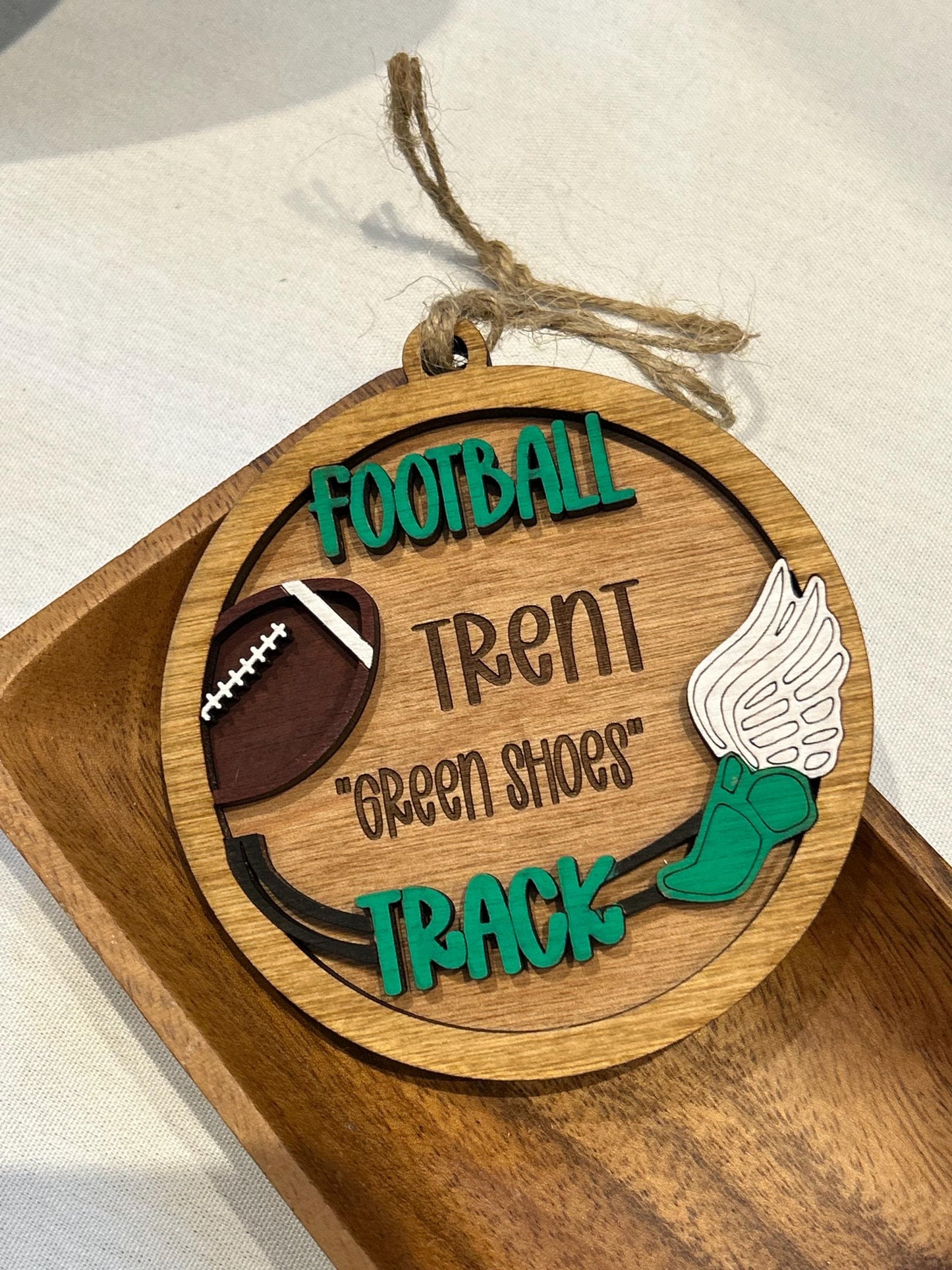 Personalized Football Track Christmas Tree Ornament | Gift for Multi Sport High School Athlete| Senior Baseball Player Football 2 Sport