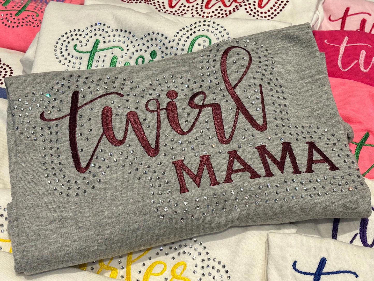 Twirl Mama Rhinestone and Embroidered Sweatshirt | Majorette or Feature Twirler Mom Bling Apparel | Twirl Team Matching Sweatshirts