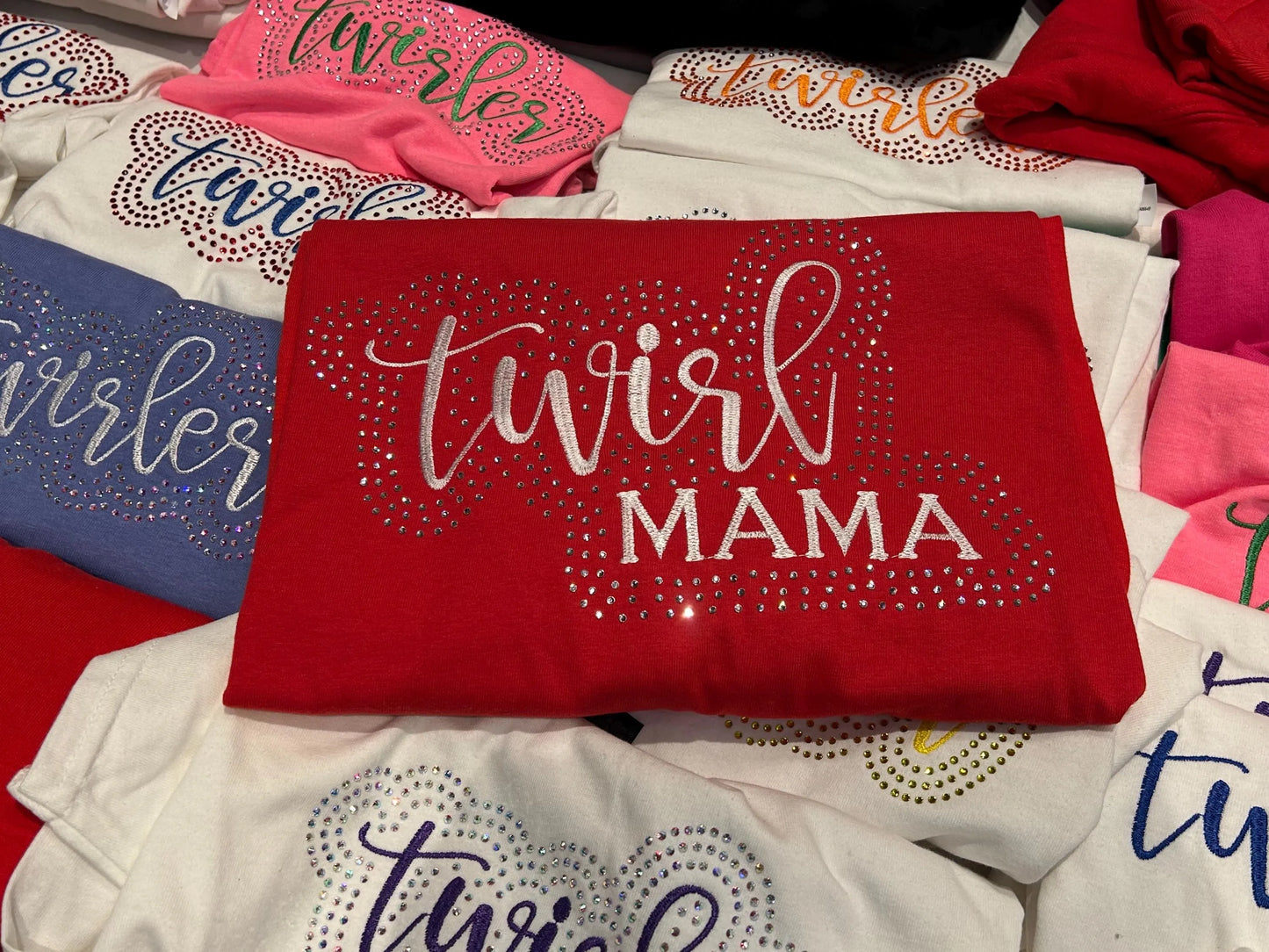 Twirl Mama Rhinestone and Embroidered Sweatshirt | Majorette or Feature Twirler Mom Bling Apparel | Twirl Team Matching Sweatshirts