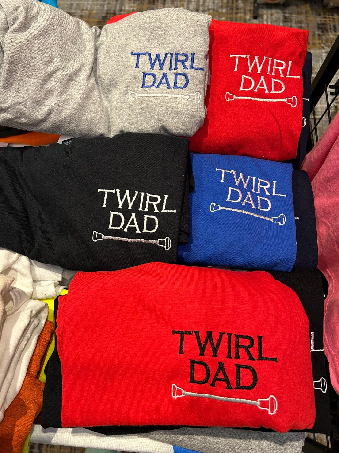 Twirl Dad Embroidered T-shirt | Majorette or Baton Twirler Grandpa Apparel | Twirling Papa Pops Papaw Pawpaw