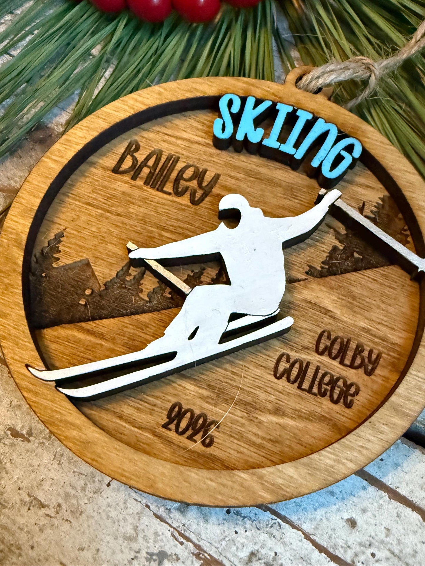 Personalized Downhill Skiing Christmas Tree Ornament | Gift for College Ski Team | Custom Skiing Vacation Keepsake