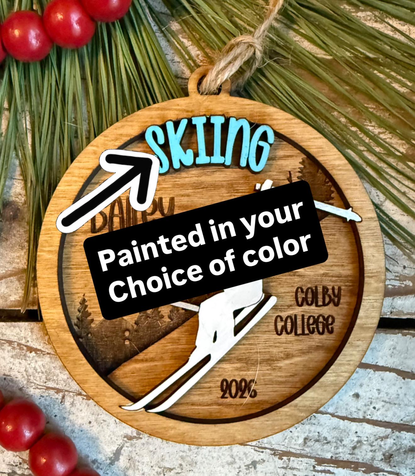 Personalized Downhill Skiing Christmas Tree Ornament | Gift for College Ski Team | Custom Skiing Vacation Keepsake
