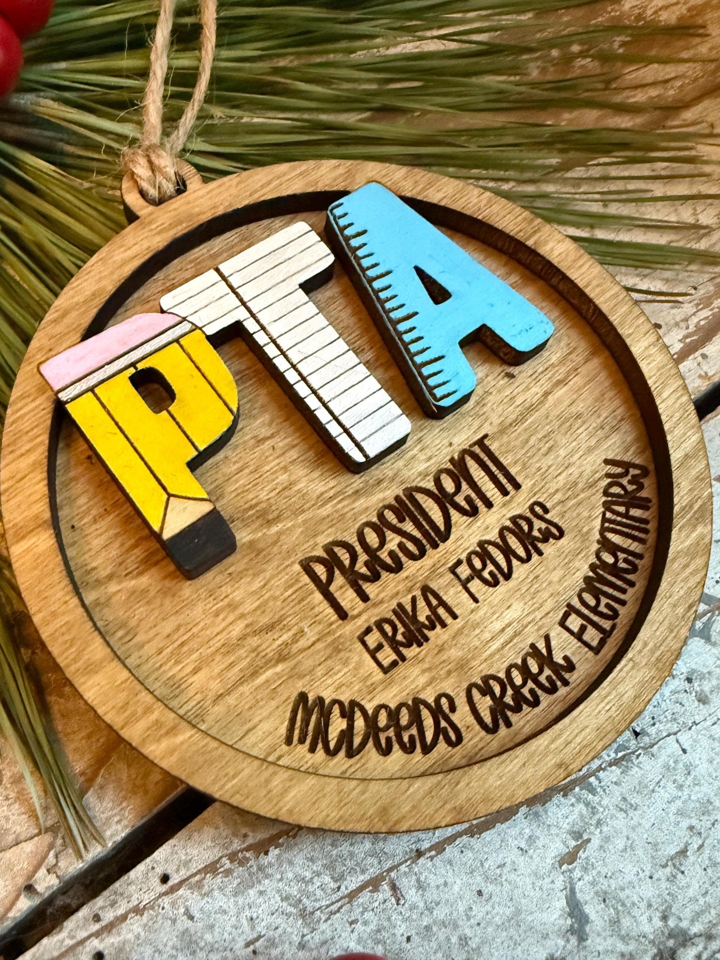Personalized School PTA Christmas Tree Ornament | Parent Teacher Association Volunteers Gift | Vice President Treasurer Secretary |