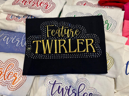 Feature Twirler Rhinestone and Embroidered Sweatshirt | Majorette or Feature Twirler Bling Apparel | Twirl Team Matching Sweatshirts