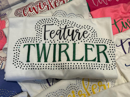 Feature Twirler Rhinestone and Embroidered Sweatshirt | Majorette or Feature Twirler Bling Apparel | Twirl Team Matching Sweatshirts