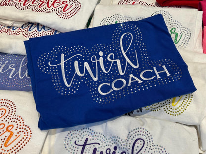 Twirl Coach Rhinestone and Embroidered Sweatshirt | Majorette or Feature Twirler Teacher Bling Apparel | Baton Twirler Coach