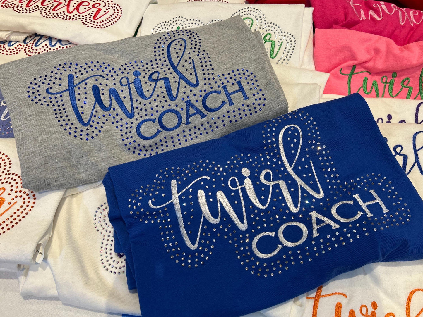 Twirl Coach Rhinestone and Embroidered Sweatshirt | Majorette or Feature Twirler Teacher Bling Apparel | Baton Twirler Coach